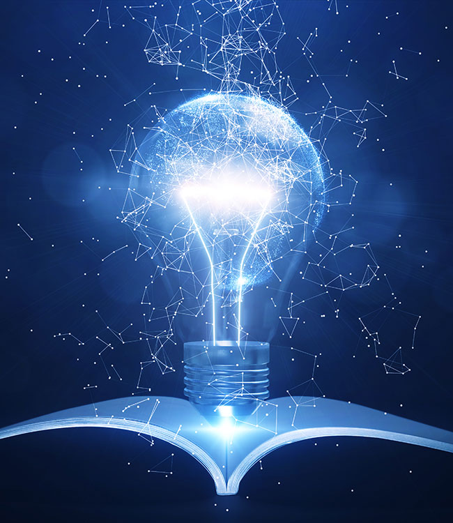 light bulb coming out a book