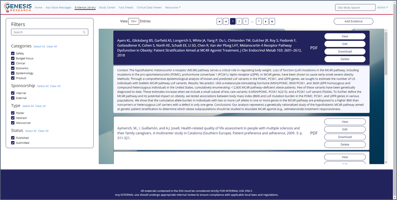 Centralized evidence governance with full reference integration