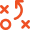 Tic-tac-toe game icon with red X and O marks and a curved arrow on a white square