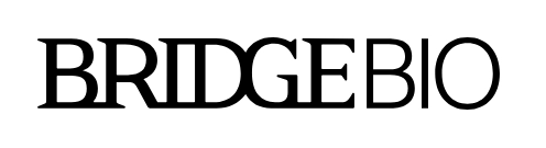 BridgeBio Pharma company logo in black text on a white background